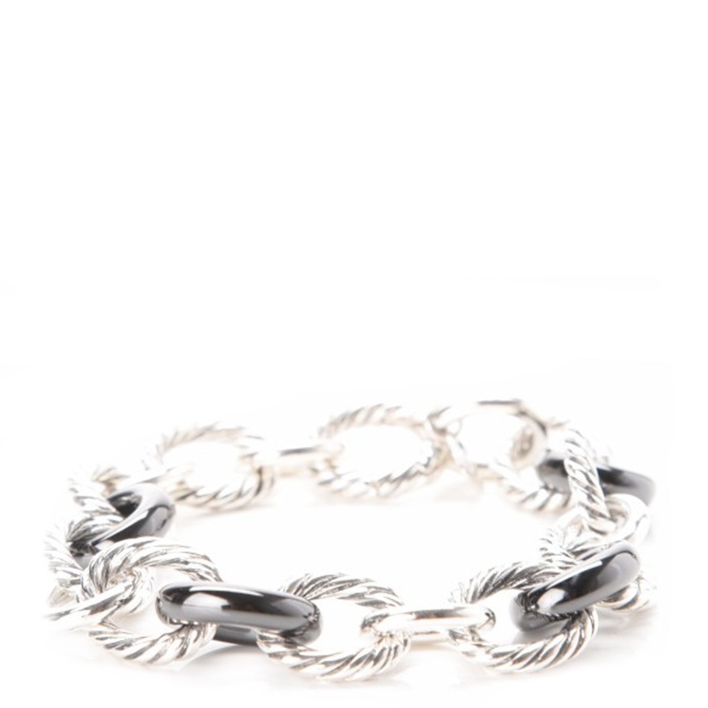 Sterling Silver Ceramic 13mm Large Oval Link Bracelet Black