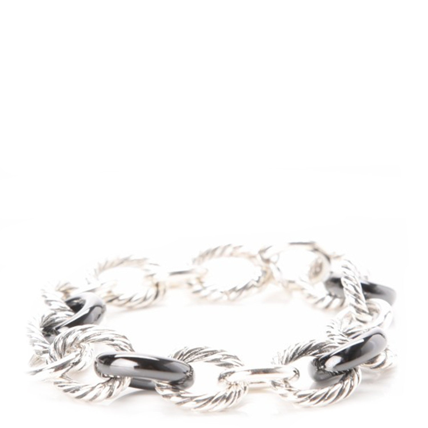 David Yurman Sterling Silver Ceramic 13mm Large Oval Link Bracelet Black 1 of 5