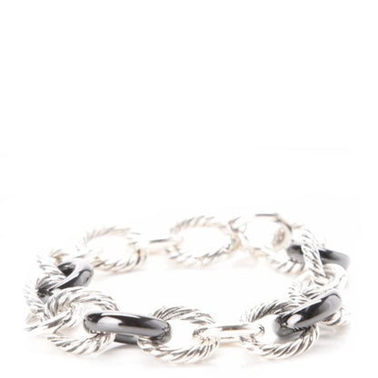 David Yurman Sterling Silver Ceramic 13mm Large Oval Link Bracelet Black 1 of 5