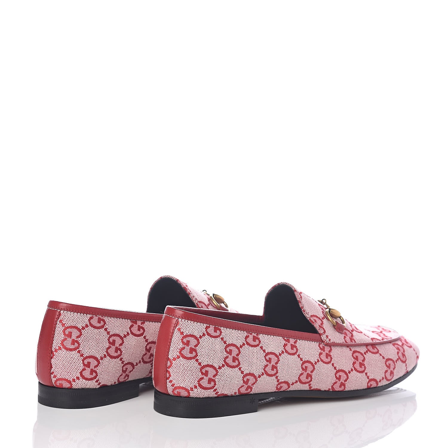 Gucci Canvas GG Monogram Horsebit Womens Jordaan Loafers 37.5 Gardenia Hibiscus Red 4 of 7