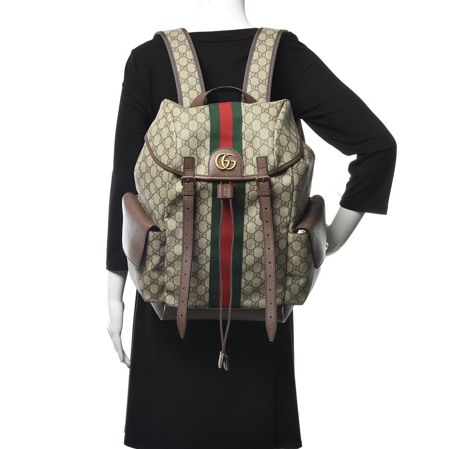 Gucci GG Supreme Monogram Medium Ophidia Double Buckle Backpack Brown 2 of 10