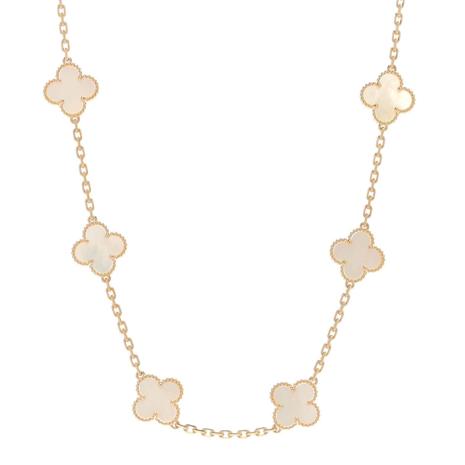 Van Cleef & Arpels 18K Yellow Gold Mother of Pearl 10 Motifs Vintage Alhambra Necklace 1 of 3