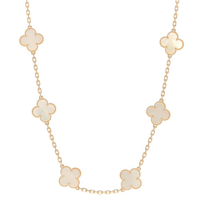 Van Cleef & Arpels 18K Yellow Gold Mother of Pearl 10 Motifs Vintage Alhambra Necklace 1 of 3