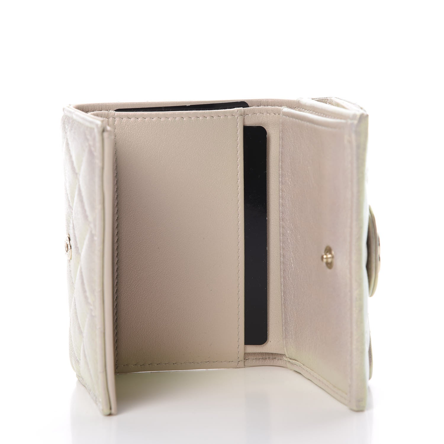 Chanel Iridescent Lambskin Quilted Double Flap Wallet Ivory 5 of 9