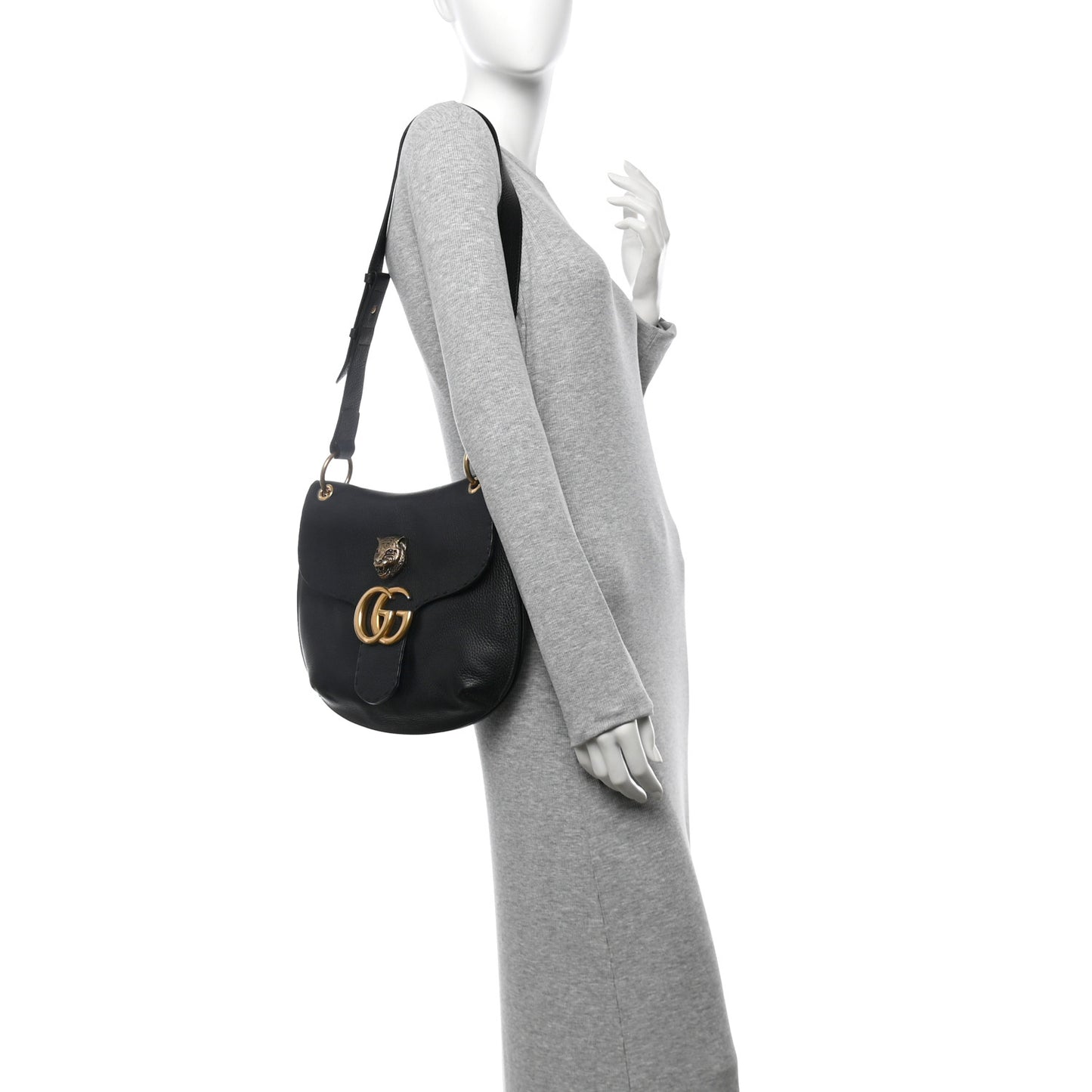 Cellarius Calfskin Feline GG Marmont Flap Shoulder Bag Black