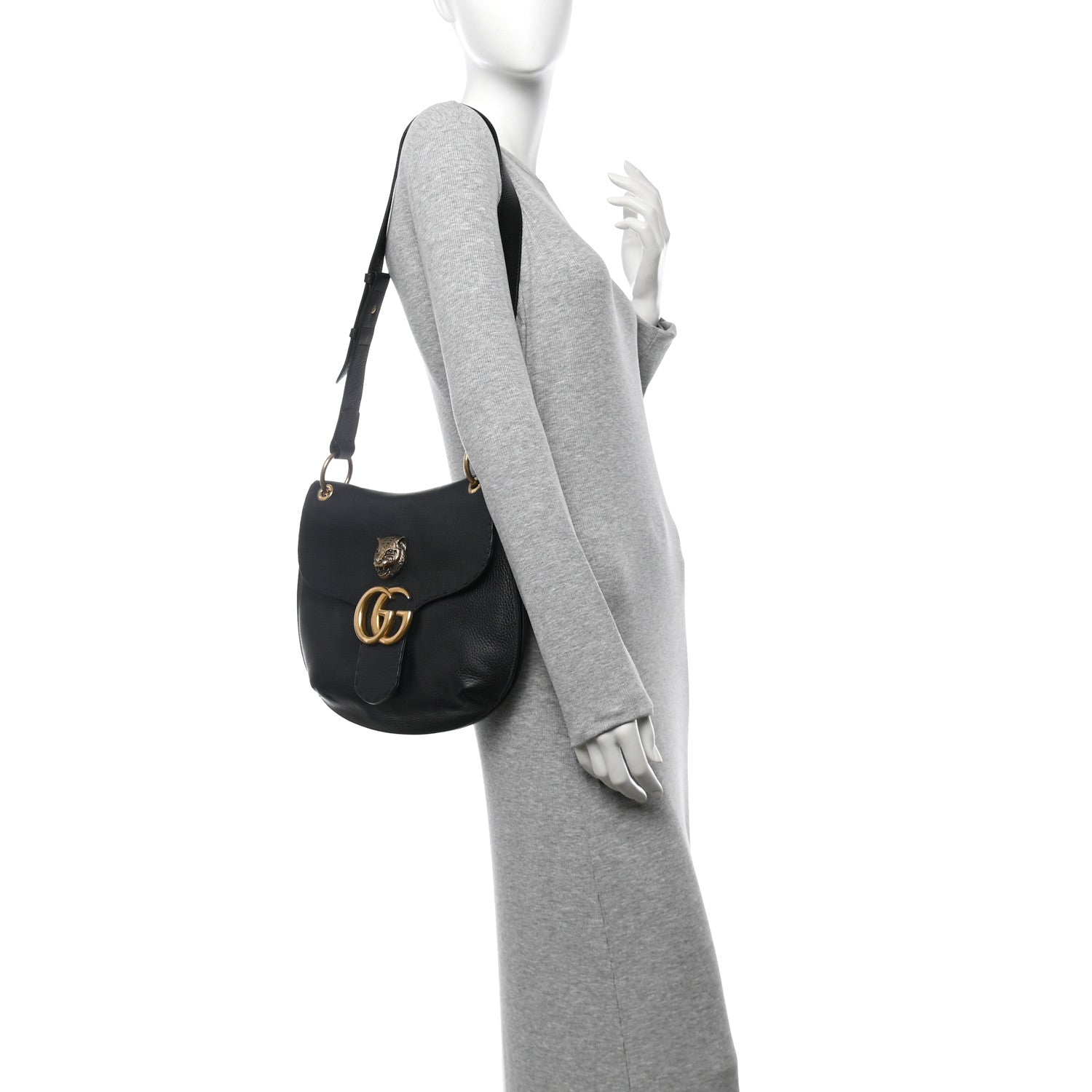 Gucci Cellarius Calfskin Feline GG Marmont Flap Shoulder Bag Black 3 of 10