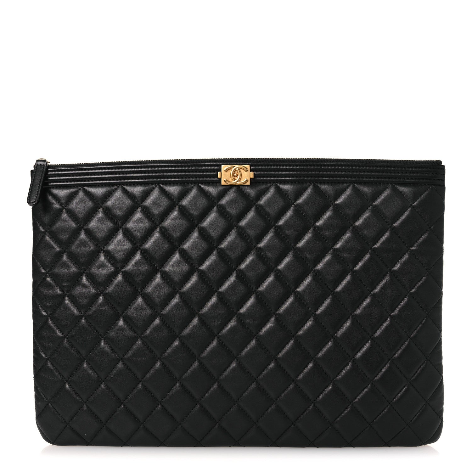 Chanel Lambskin Quilted Large Boy Zip Pouch Black 1866471