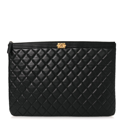 Chanel Lambskin Quilted Large Boy Zip Pouch Black 1 of 11