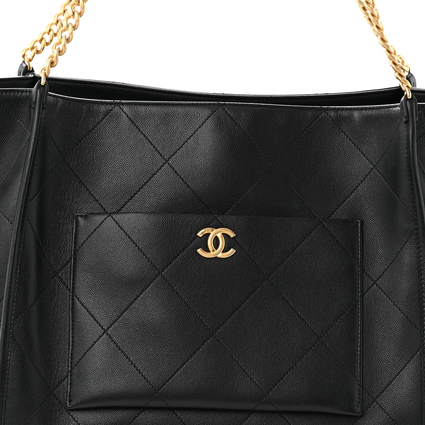 Caviar Stitched Pocket CC Large Tote Black