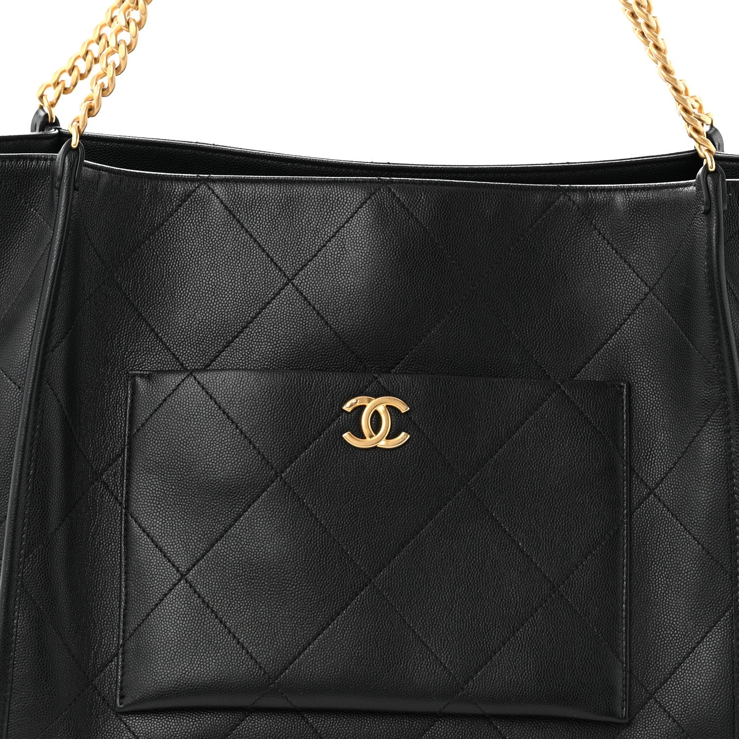 Chanel Caviar Stitched Pocket CC Large Tote Black 9 of 11