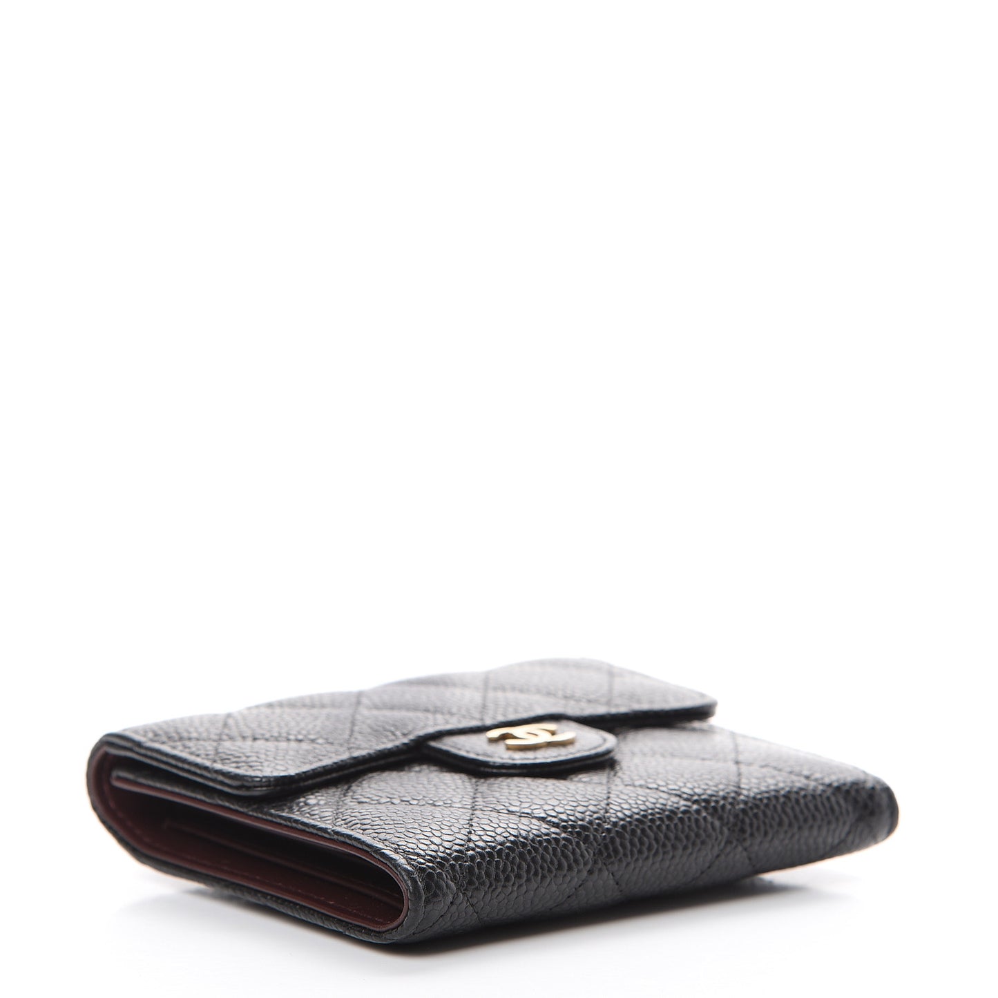 Caviar Quilted Compact Flap Wallet Black