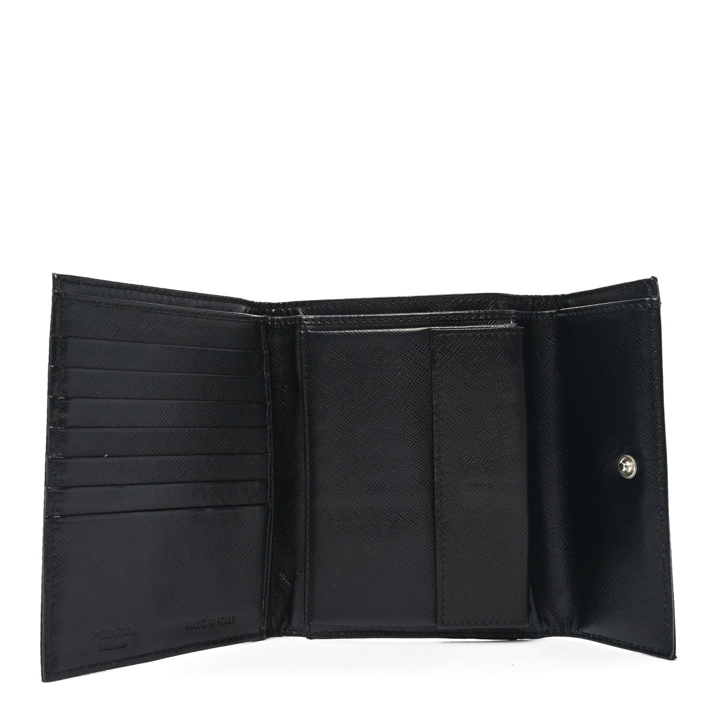 Tessuto Nylon Saffiano Tri-Fold Compact Wallet Black