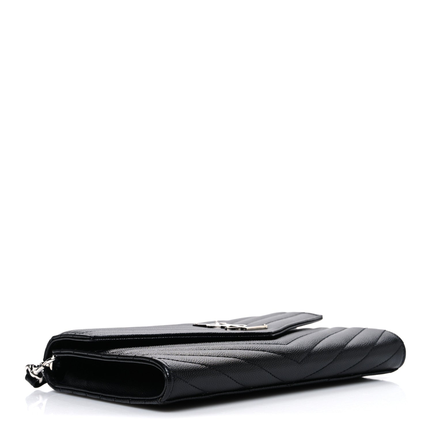 Saint Laurent Grain De Poudre Matelasse Chevron Monogram Envelope Clutch Black 4 of 7
