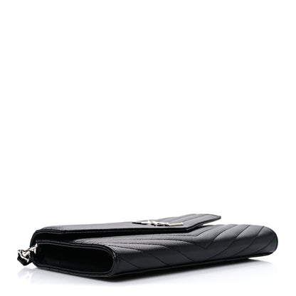 Saint Laurent Grain De Poudre Matelasse Chevron Monogram Envelope Clutch Black 4 of 7