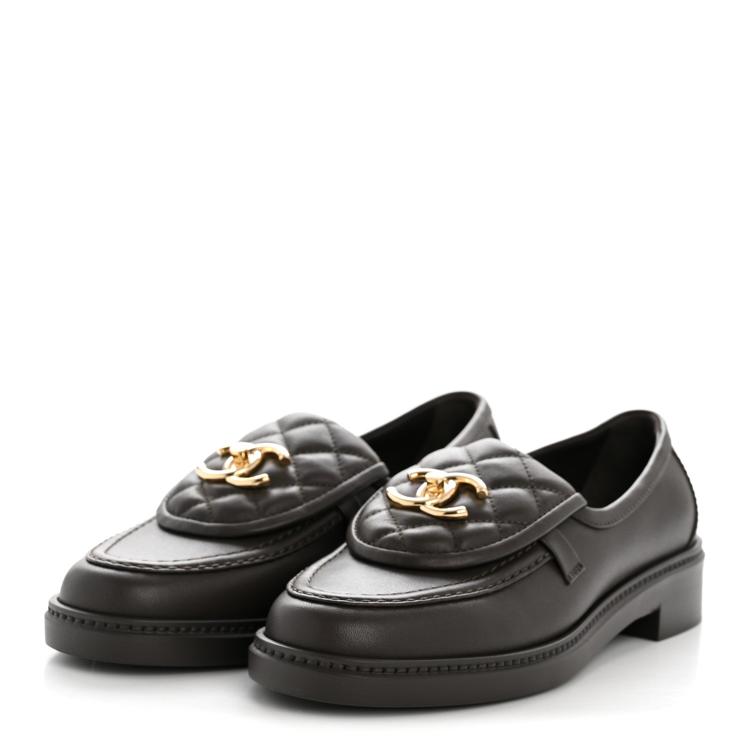 Chanel Lambskin Quilted CC Turnlock Loafers 37 Brown 4 of 9
