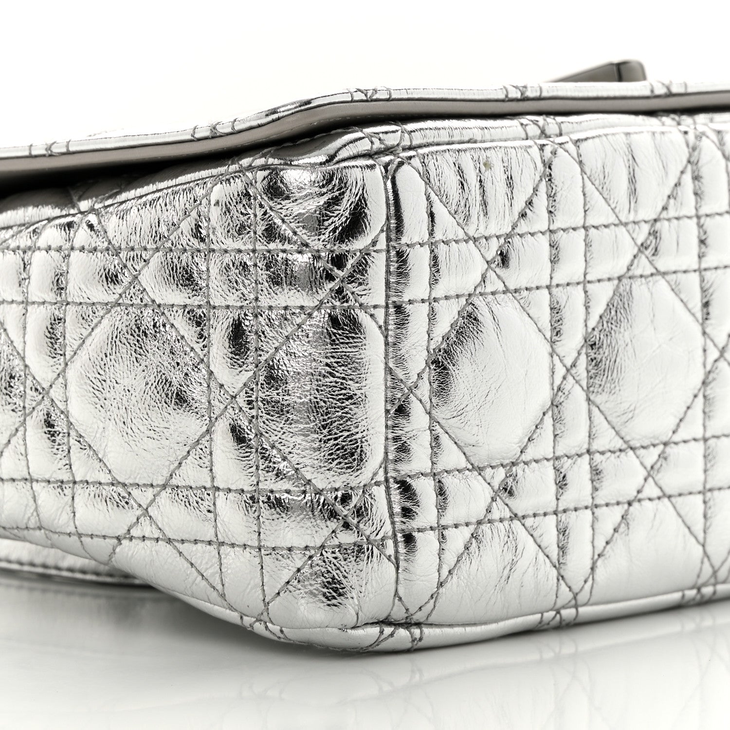 Christian Dior Metallic Calfskin Cannage Medium Caro Bag Argent 9 of 12