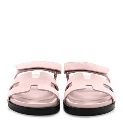 Hermes Suede Goatskin Womens Chypre Sandals 35.5 Rose Porcelaine 2 of 10