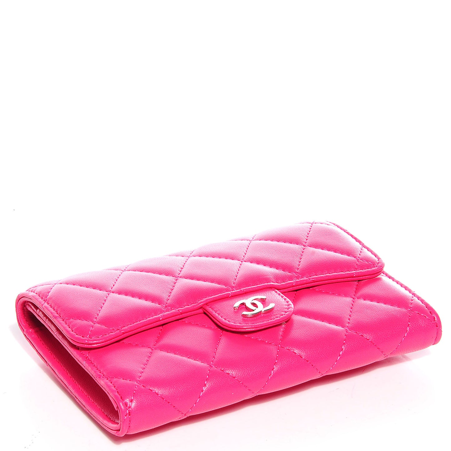 Lambskin Quilted Small Flap Wallet Dark Pink
