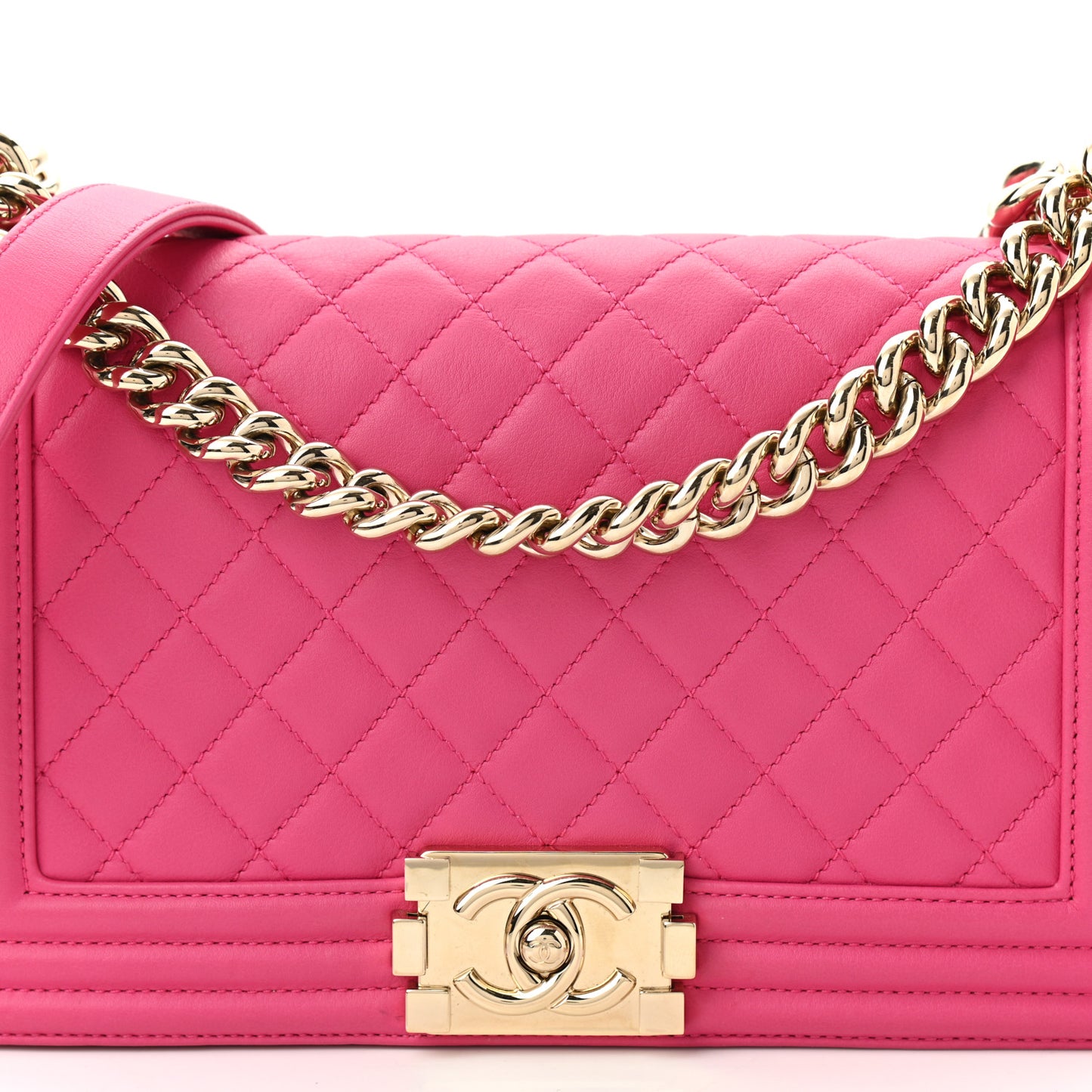 Calfskin Quilted Medium Boy Flap Fuchsia
