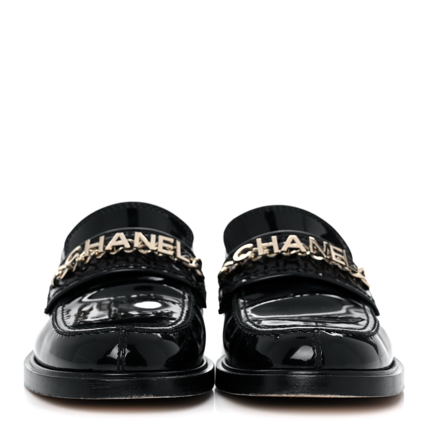 Chanel Shiny Calfskin Logo Loafers 37 Black 2 of 11