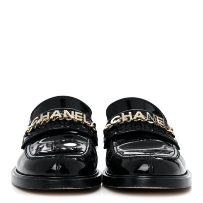 Chanel Shiny Calfskin Logo Loafers 37 Black 2 of 11