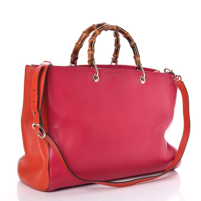 Gucci Calfskin Large Bamboo Shopper Tote Orange Fuchsia 3 of 15