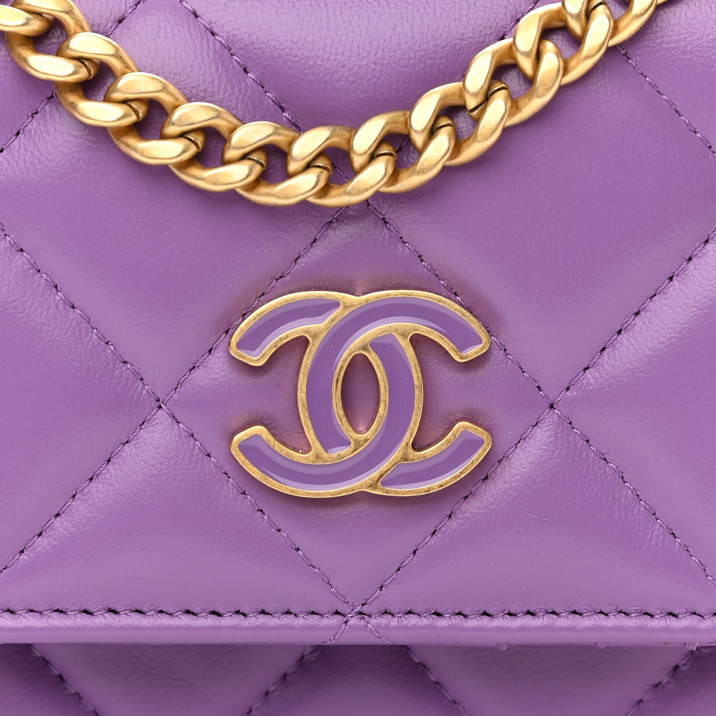 Lambskin Enamel Quilted Pending CC Clutch With Chain Purple