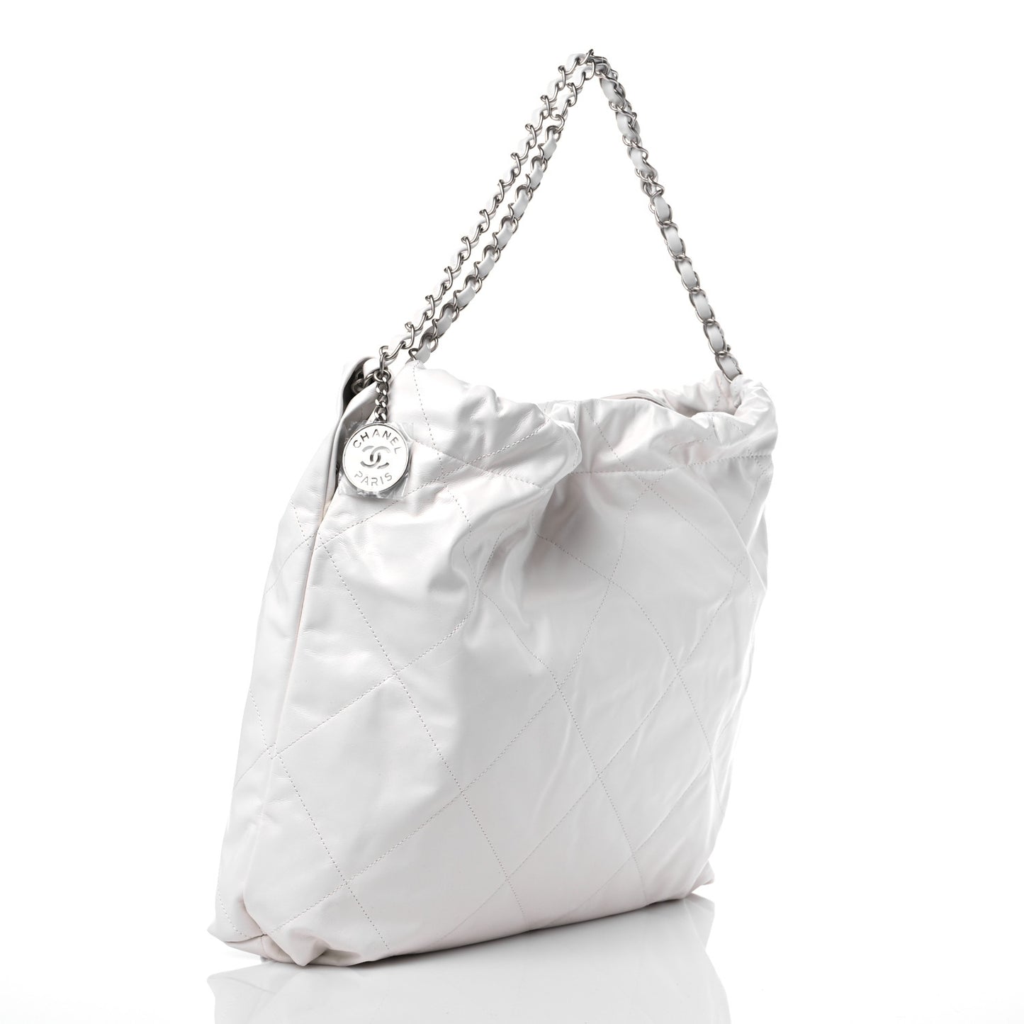 Shiny Calfskin Quilted Chanel 22 White