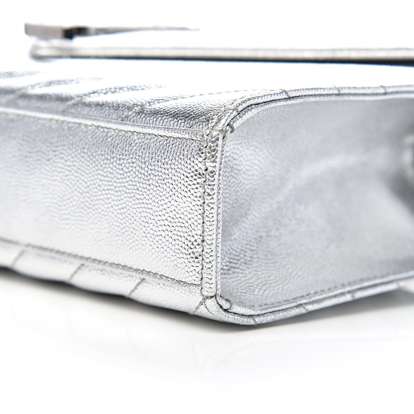 Metallic Grain De Poudre Matelasse Chevron Medium Monogram Satchel Silver
