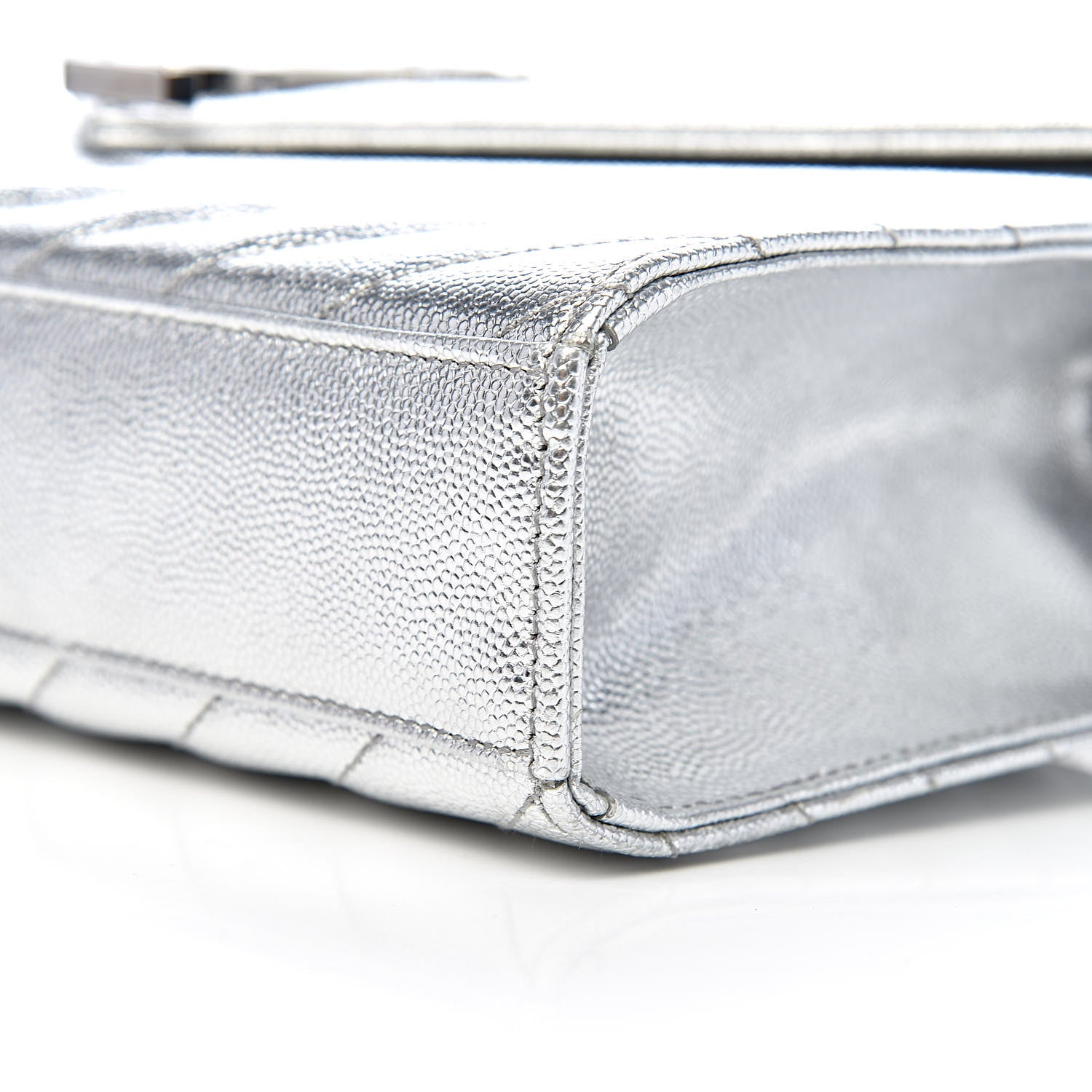 Saint Laurent Metallic Grain De Poudre Matelasse Chevron Medium Monogram Satchel Silver 10 of 11
