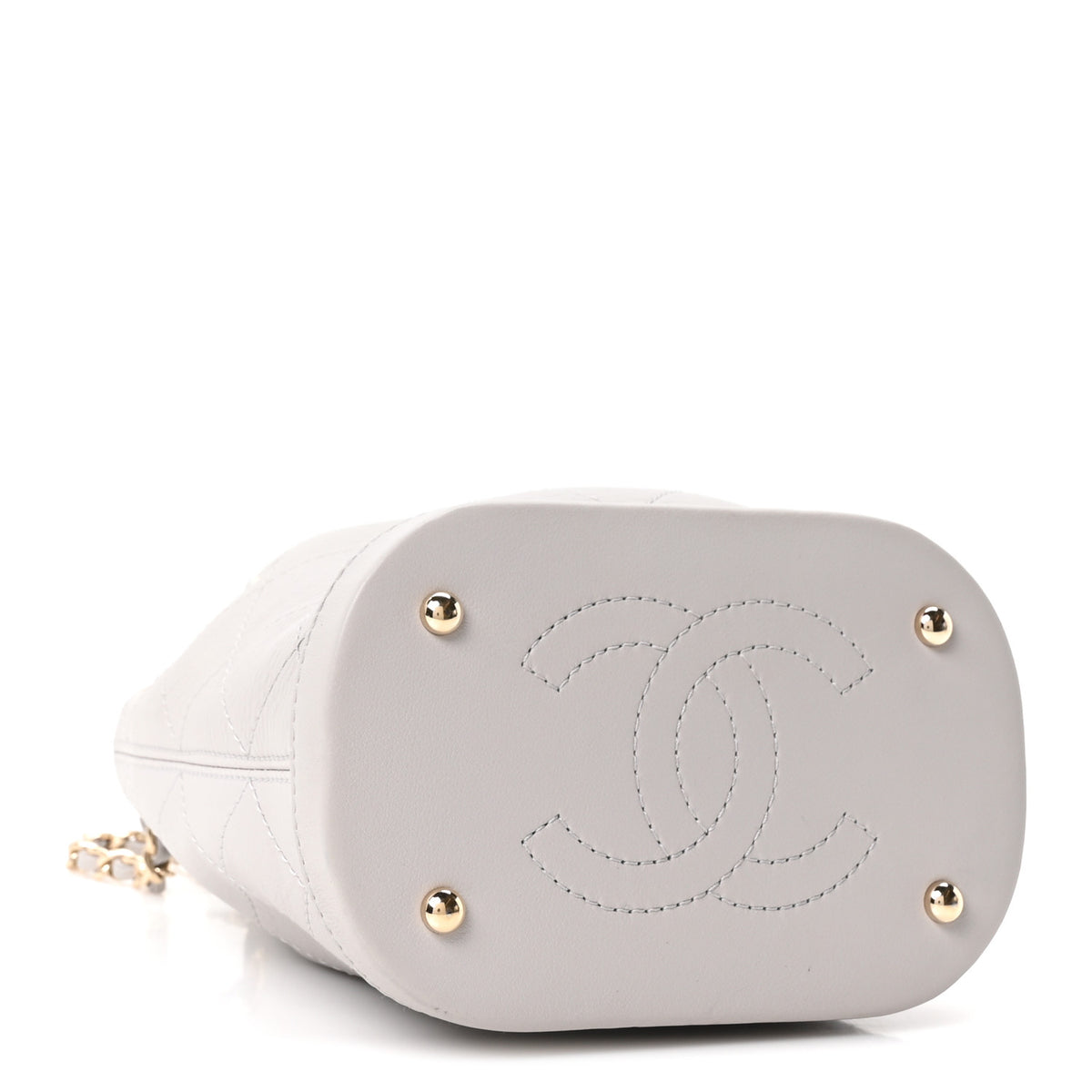 Chanel Goatskin Stitched Chain Bucket Bag Light Grey 4 of 11