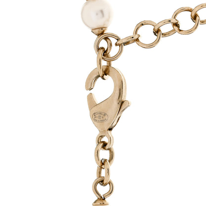 Chanel Pearl Crystal CC Heart Necklace Pearly White Gold 5 of 6