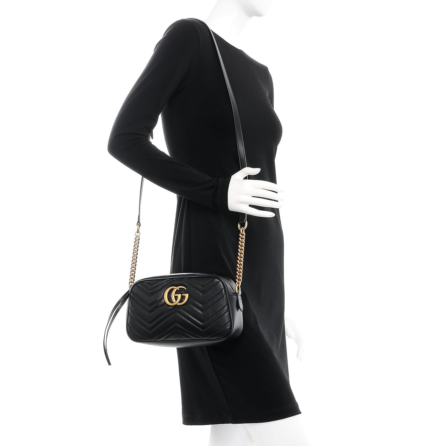 Calfskin Matelasse Small GG Marmont Chain Shoulder Bag Black