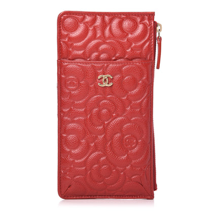Chanel Caviar Camellia Embossed Classic Flat Wallet Pouch Red 1 of 7