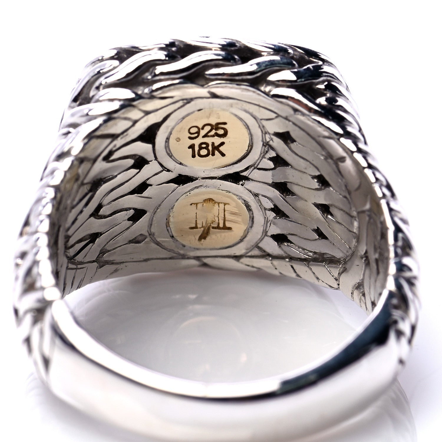 John Hardy Sterling Silver 18K Yellow Gold Diamond 16mm Classic Chain Square Ring 57 8 5 of 5