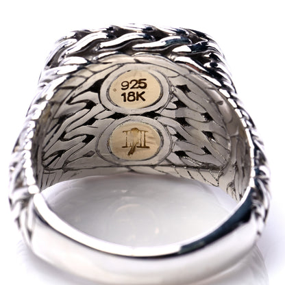 John Hardy Sterling Silver 18K Yellow Gold Diamond 16mm Classic Chain Square Ring 57 8 5 of 5