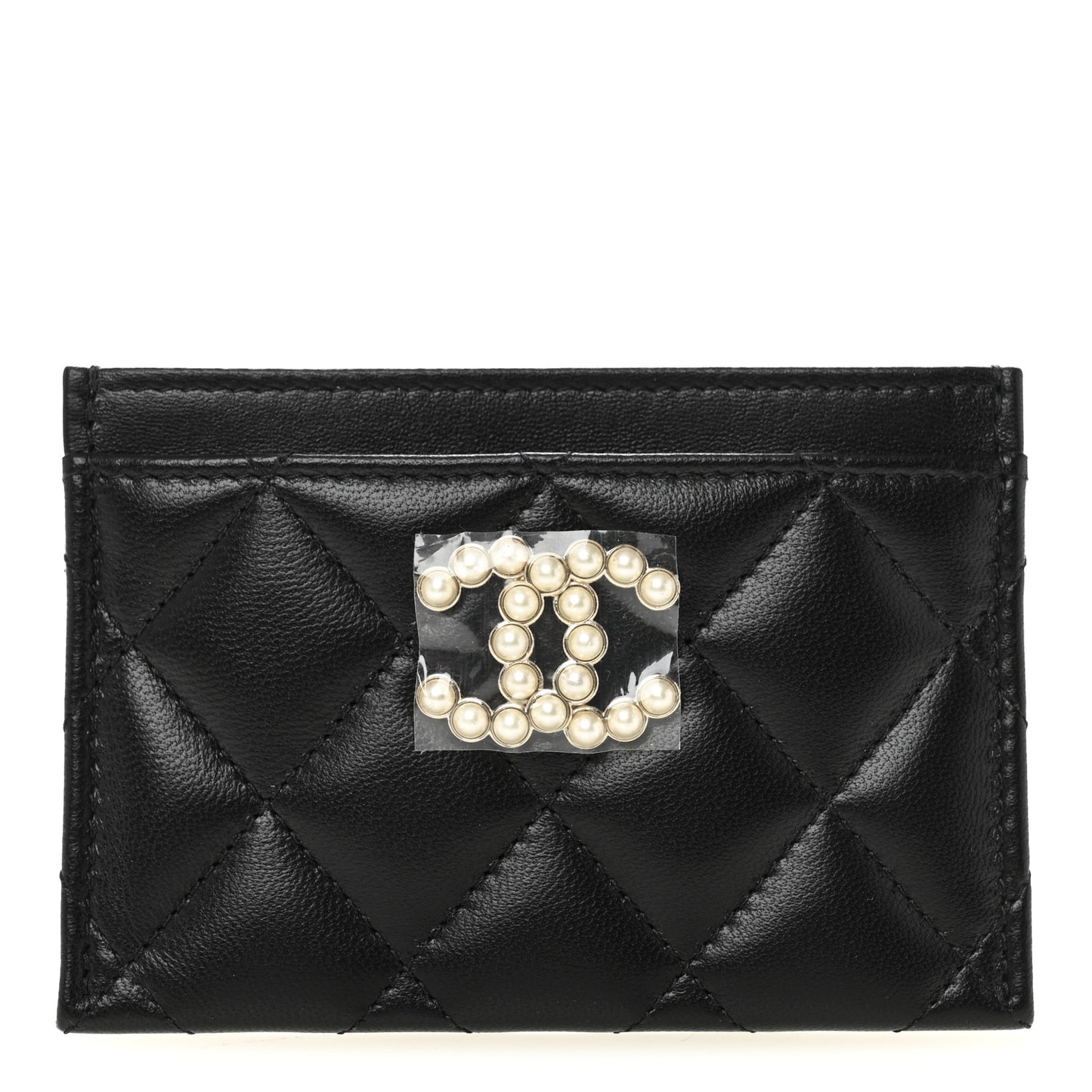 Lambskin Quilted Pearl CC Chanel Card Holder Black