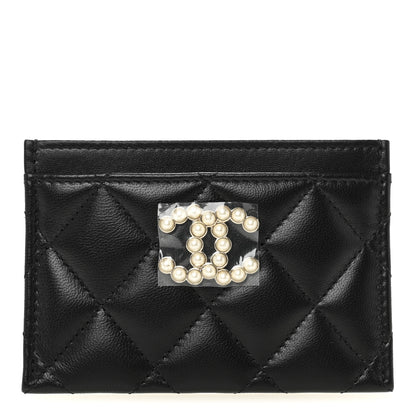Chanel Lambskin Quilted Pearl CC Chanel Card Holder Black 1 of 9