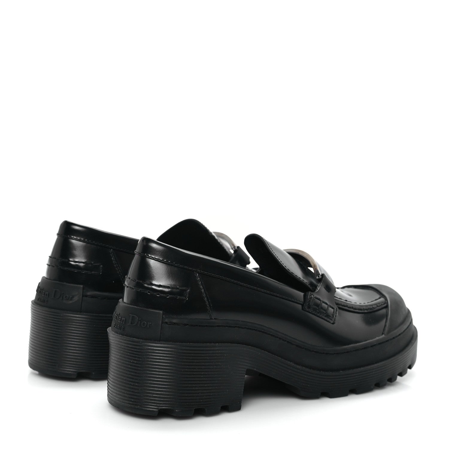 Christian Dior Brushed Calfskin Rubber Dior Code Cap Toe Lug Sole 15mm Loafers 35 Black 5 of 10