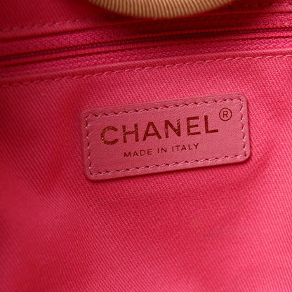Chanel Straw Raffia Calfskin Striped Medium Deauville Tote Dark Beige Fuchsia Navy Blue 5 of 11