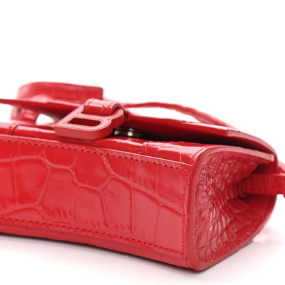 Balenciaga Shiny Calfskin Tonal B Crocodile Embossed Hourglass Top Handle Bag Mini Bright Red 8 of 11