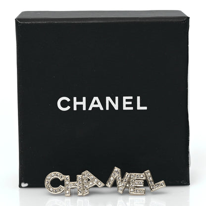 Chanel Crystal Cha-Nel Logo Earrings Gold 5 of 5