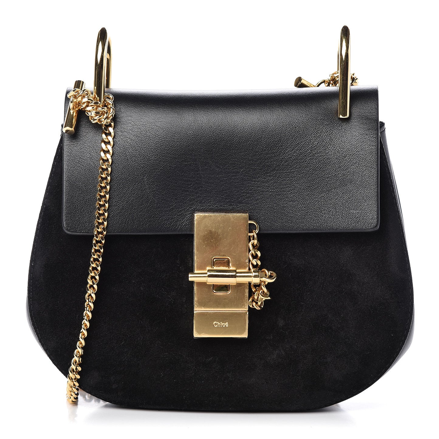 Suede Calfskin Mini Drew Shoulder Bag Black