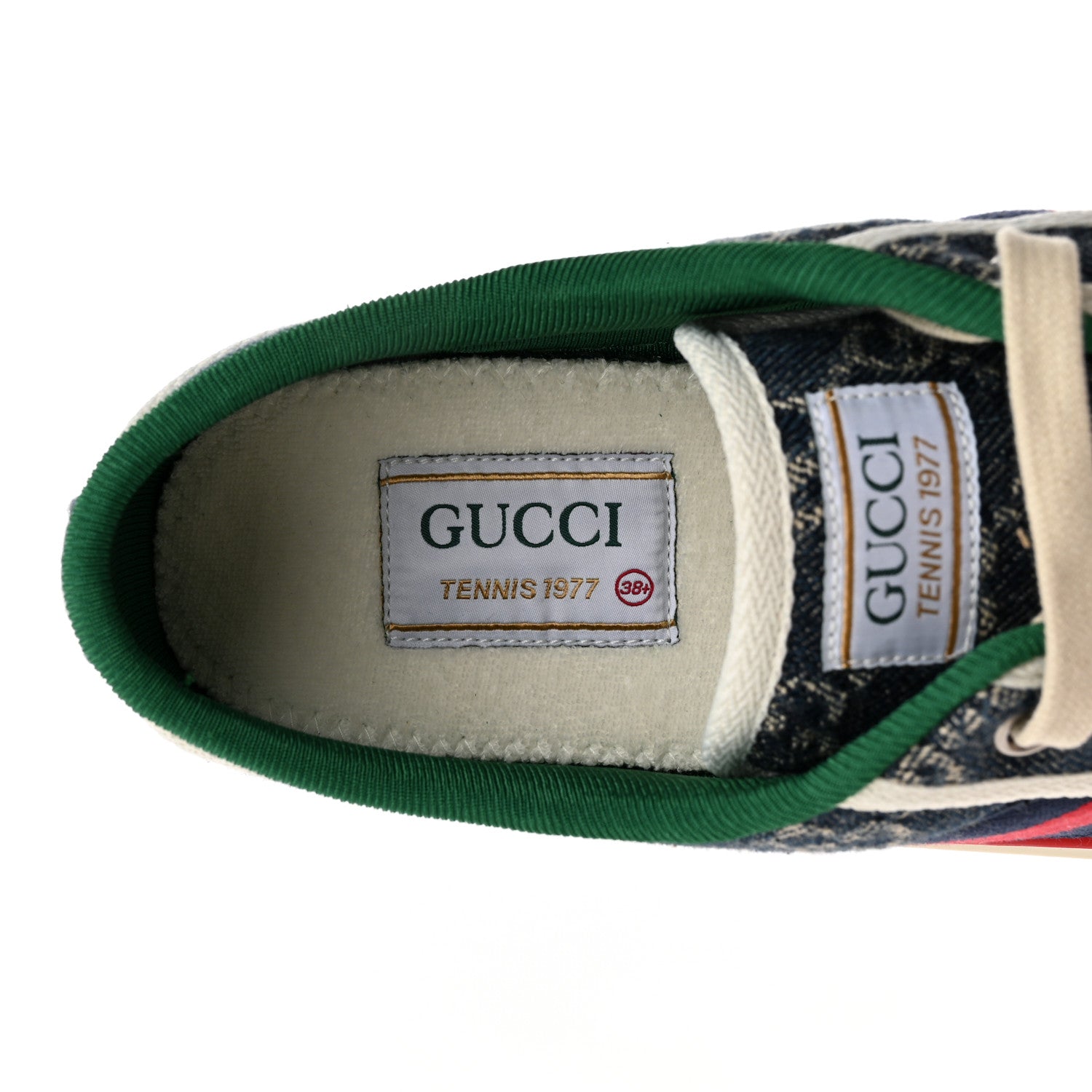 Gucci New Denim GG Monogram Web Womens 1977 Tennis Sneakers 38.5 Blue Tea Mystic White 7 of 8