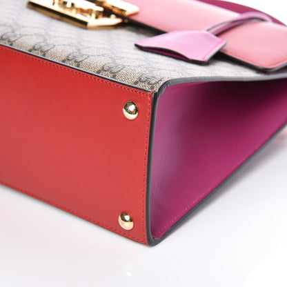 Gucci GG Supreme Monogram Calfskin Medium Padlock Top Handle Bag Beige Hibiscus Red New Rosette 9 of 9