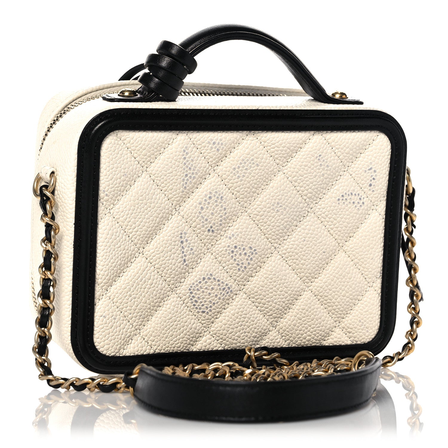 Chanel Caviar Quilted Small CC Filigree Vanity Case White Black 3 of 10