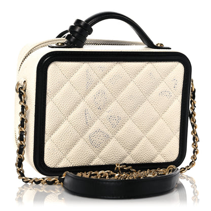 Chanel Caviar Quilted Small CC Filigree Vanity Case White Black 3 of 10