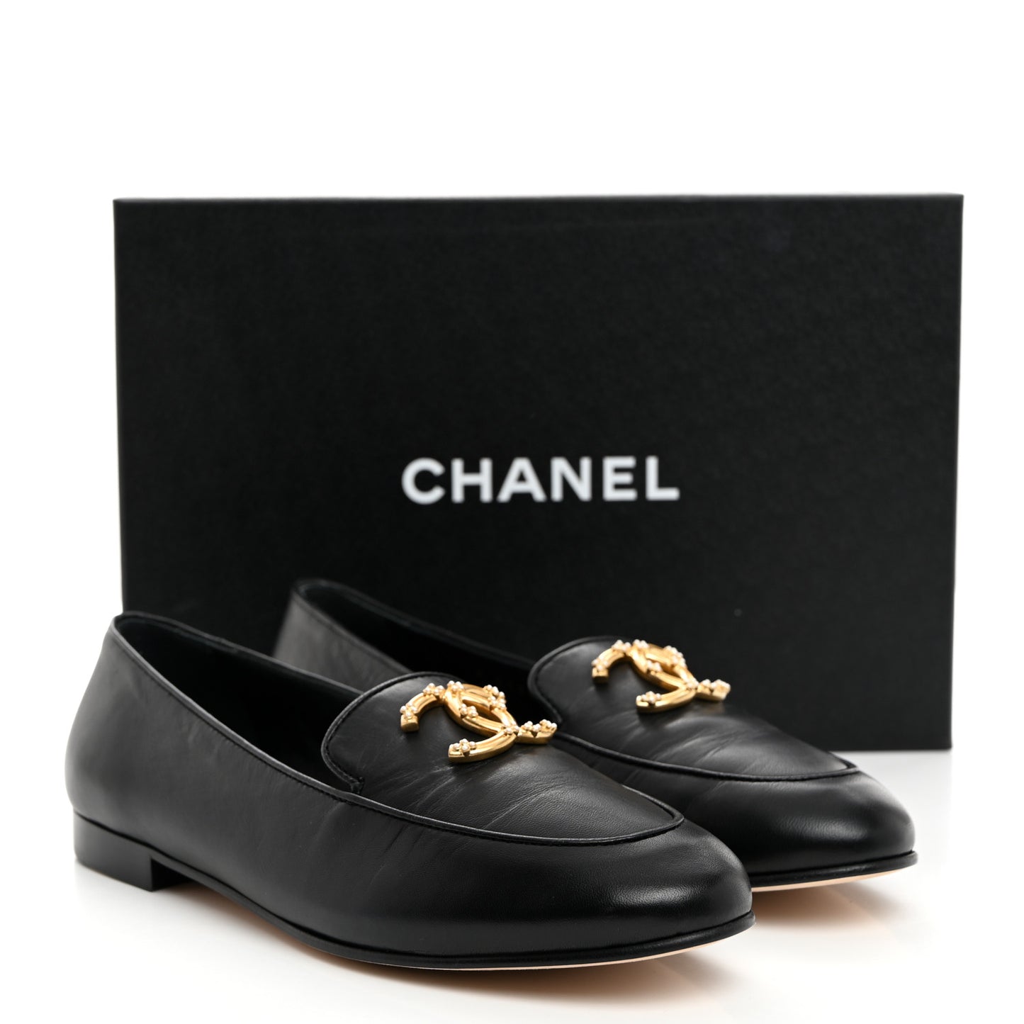 Lambskin Pearl CC Loafers 38 Black