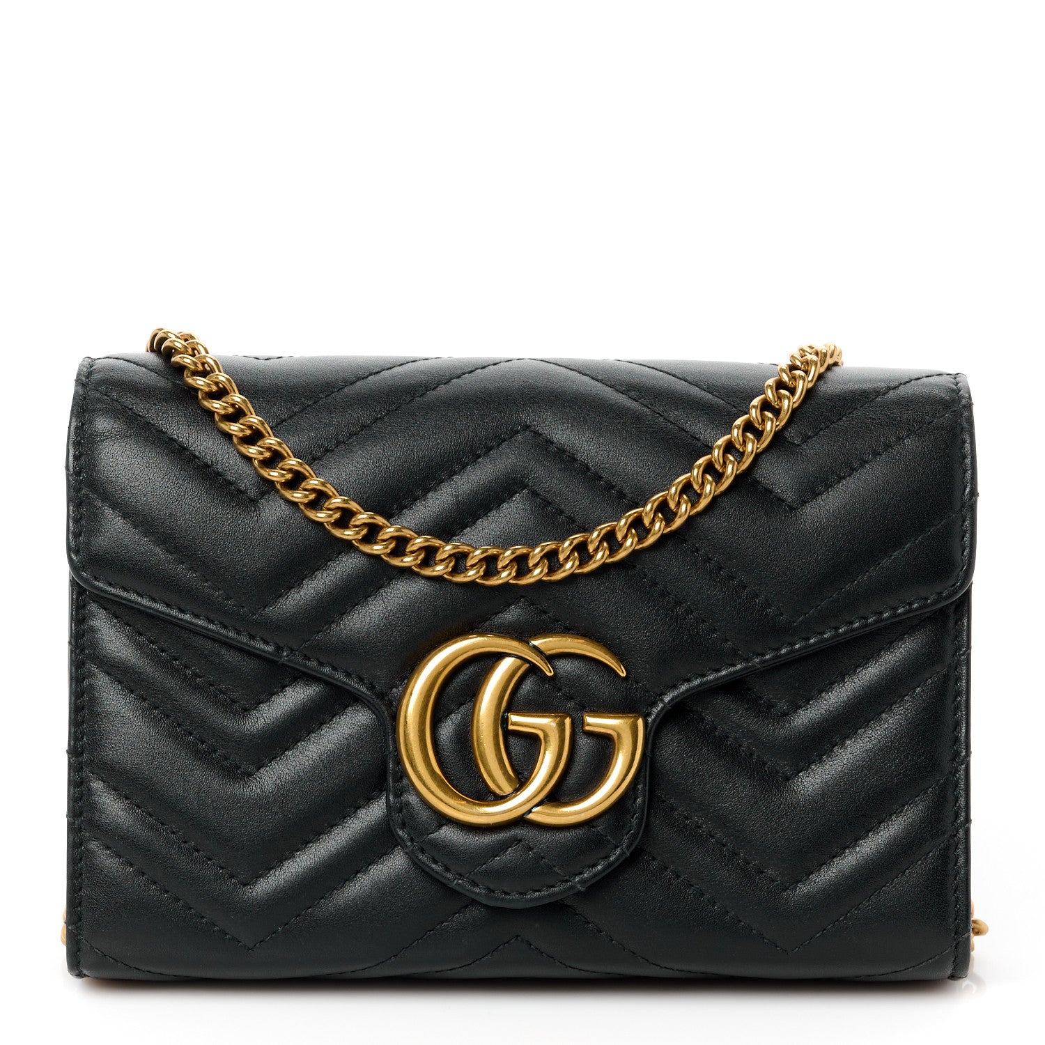 Gucci Calfskin Matelasse GG Marmont Chain Wallet Black 1 of 11
