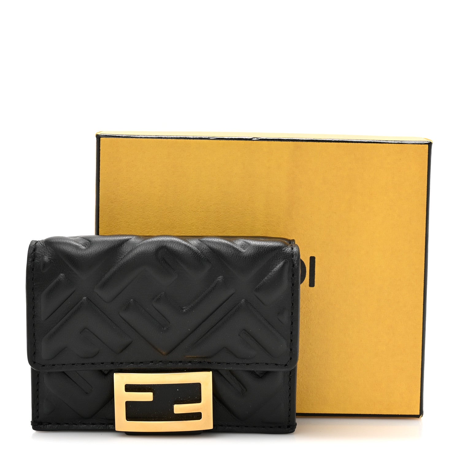 Fendi Nappa Matisse FF Diagonal Embossed Micro Tri-Fold Wallet Black 9 of 9
